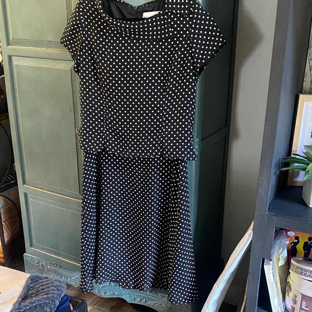 Danny & Nicole Black Dress with White Dots